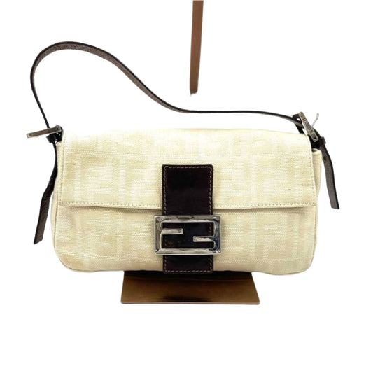 Fendi Baguette   Beige Canvas Zucca Print Shoulder Bag