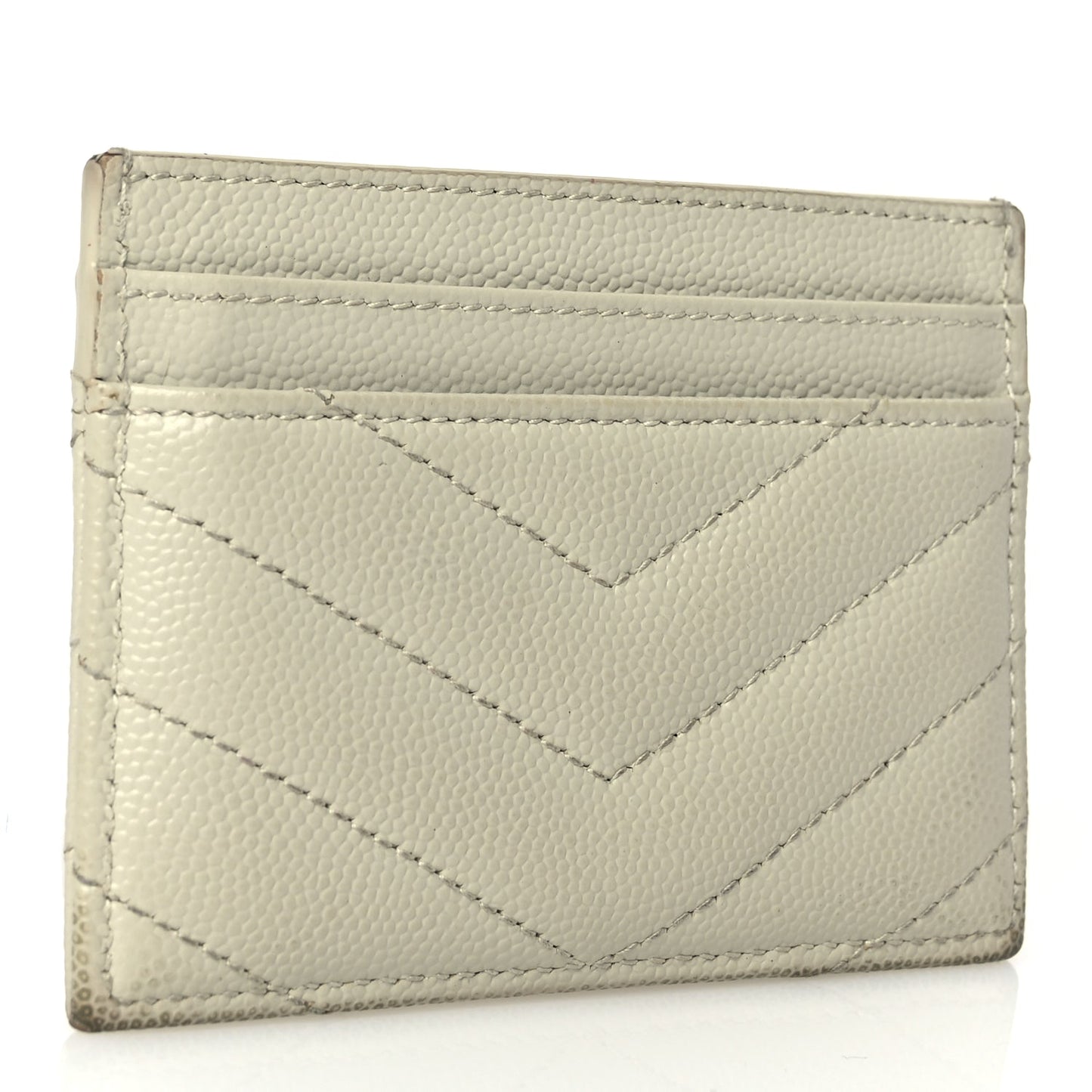 Saint Laurent Grain De Poudre Matelasse Chevron Monogram Credit Card Case Crema Soft