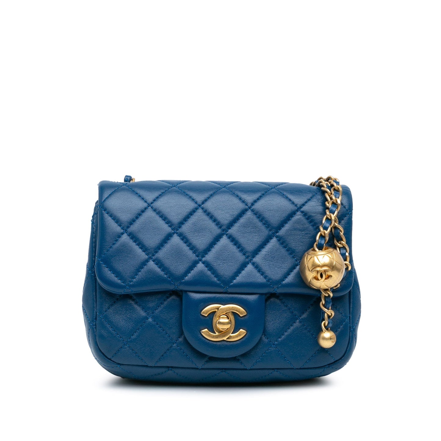 Blue Chanel Mini Square Classic Lambskin Pearl Crush Single Flap Crossbody Bag