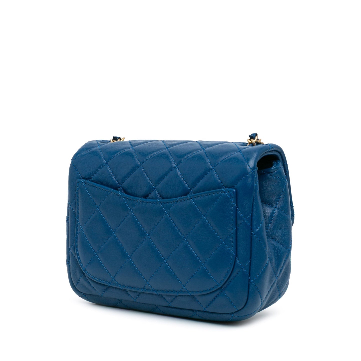 Blue Chanel Mini Square Classic Lambskin Pearl Crush Single Flap Crossbody Bag