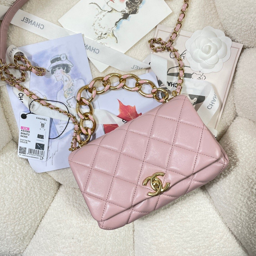 CHL Flap Bag Gold Hardware PiNike For Women, Women’s Handbags, Shoulder Bags 7.9in/20cm AS3366