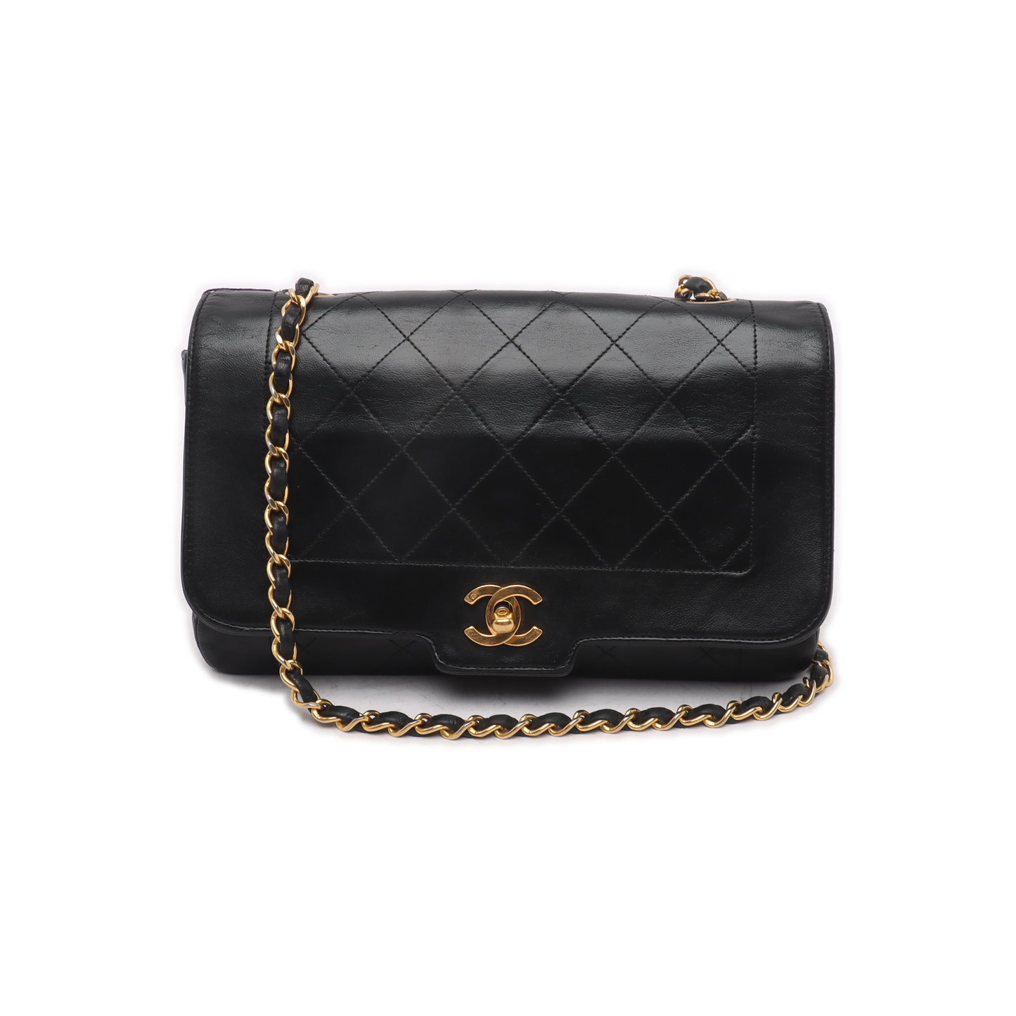 Chanel Diana CC Flap Bag Medium   Black Lambskin Leather with 24k Gold HW, 1991-1994