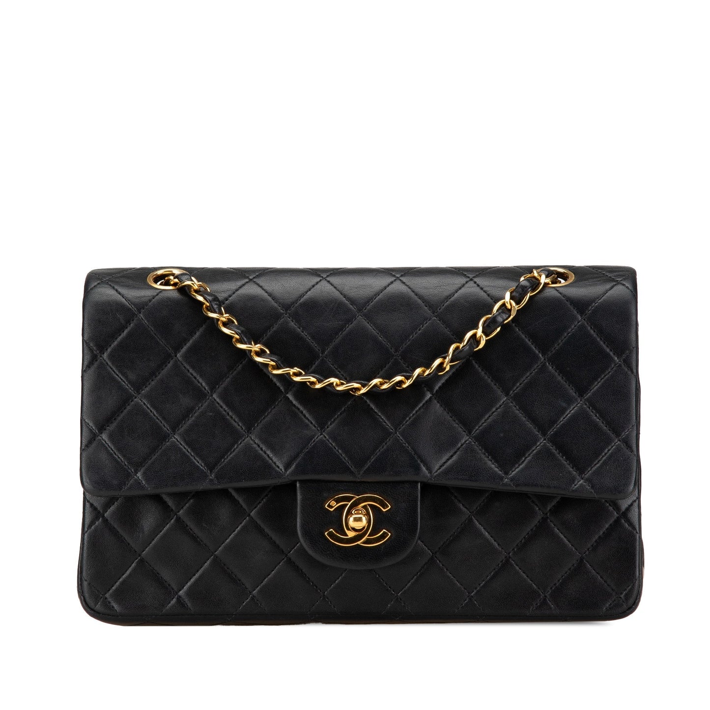 Black Chanel Medium Classic Lambskin Double Flap Shoulder Bag