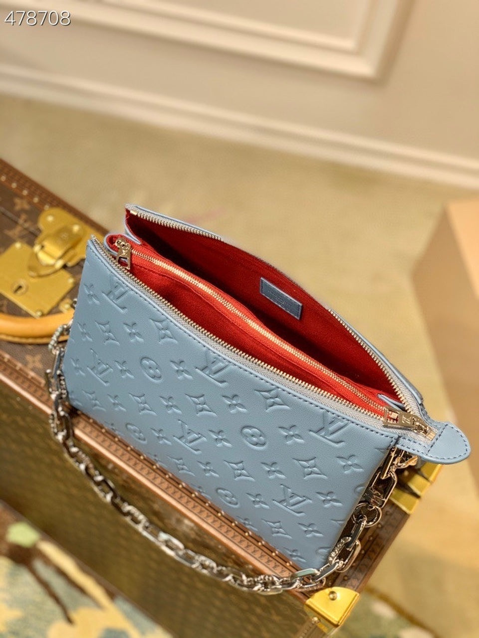Top Quality Coussin PM Monogram Embossed Puffy Light Blue For Women, Womens Handbags, Shoulder And Crossbody Bags 10.2in/26cm Top Quality