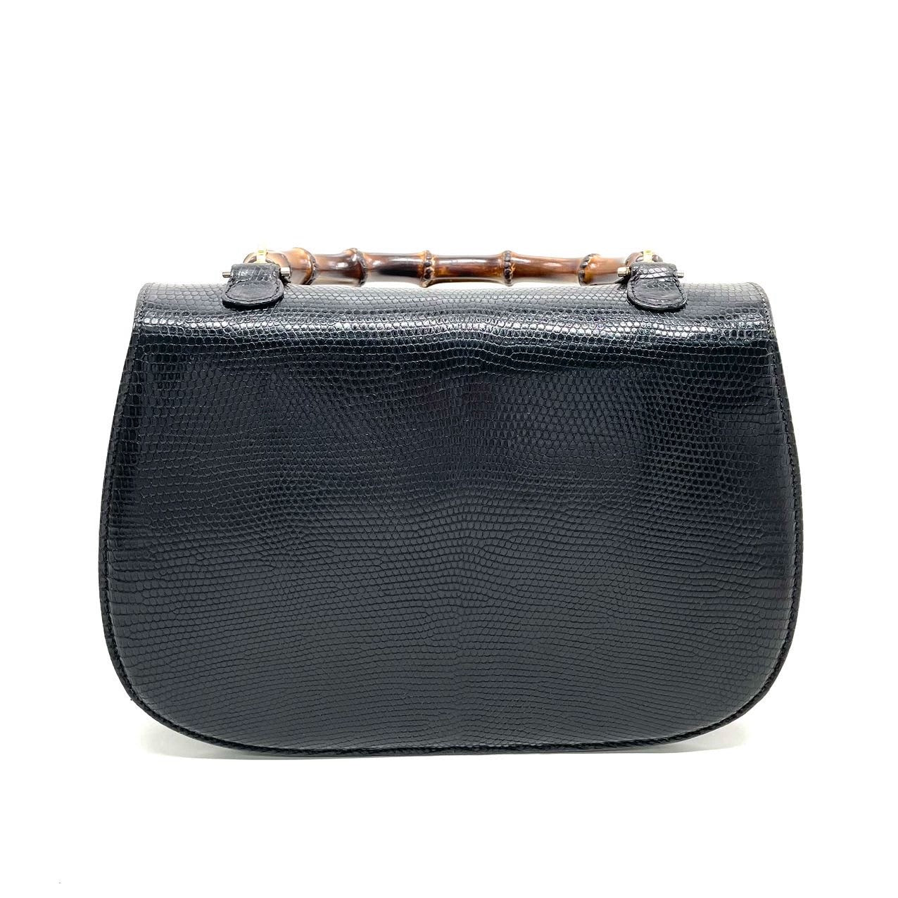 Gucci Bamboo 1947   Rare Lizard-skin Leather Large Black with Strap