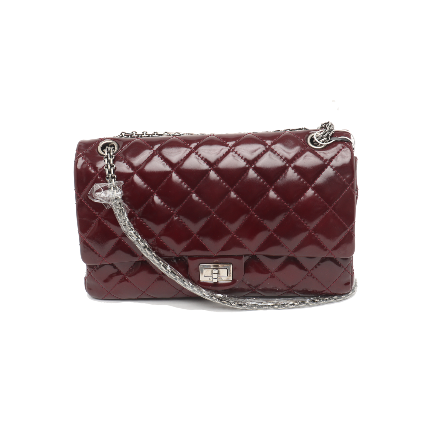 Chanel 2.55 Jumbo Double Flap Burgundy Patent Leather Silver HW 2010