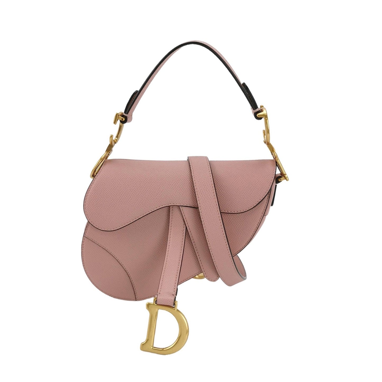 Dior Saddle Mini Cherry Blossom Pink Grained Leather GHW with Strap