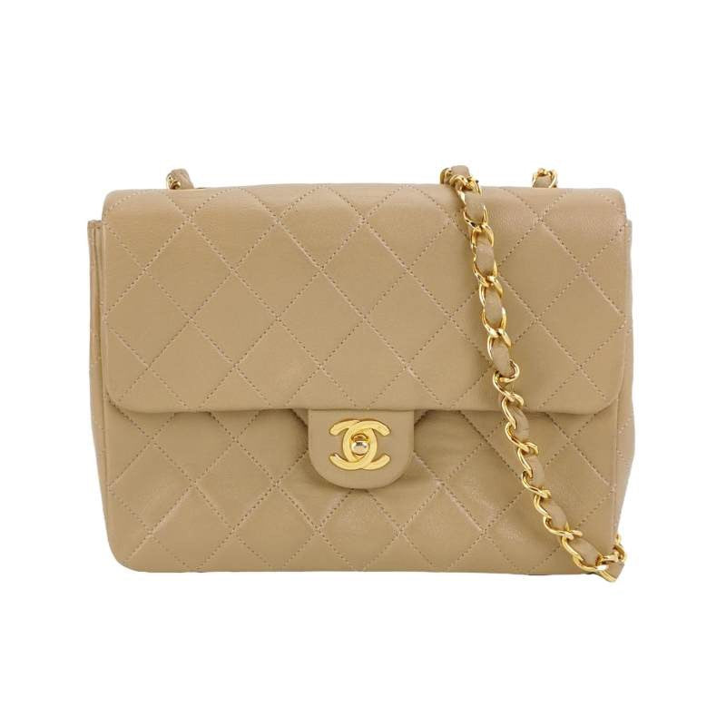 Chanel   Classic Flap Mini Square Beige Lambskin 24k Gold HW, 1989-1991