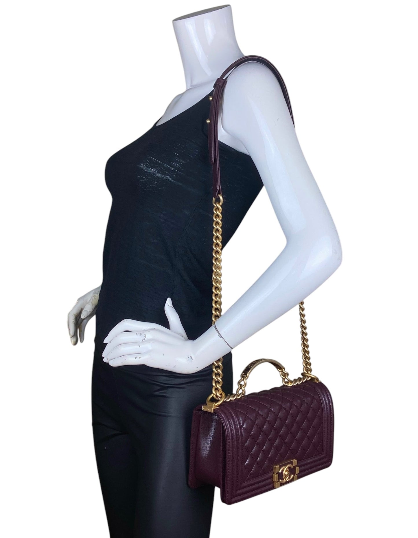 Chanel 2024 Burgundy Caviar Medium Top Handle Boy