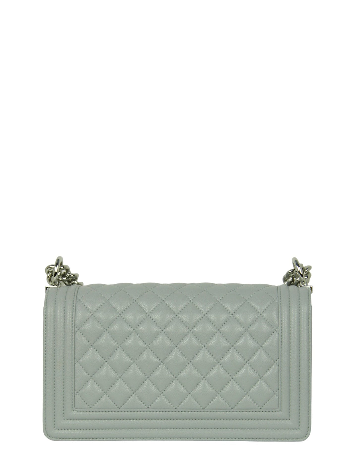 Chanel 2024 Grey Shiny Caviar Leather Quilted Medium Boy Bag