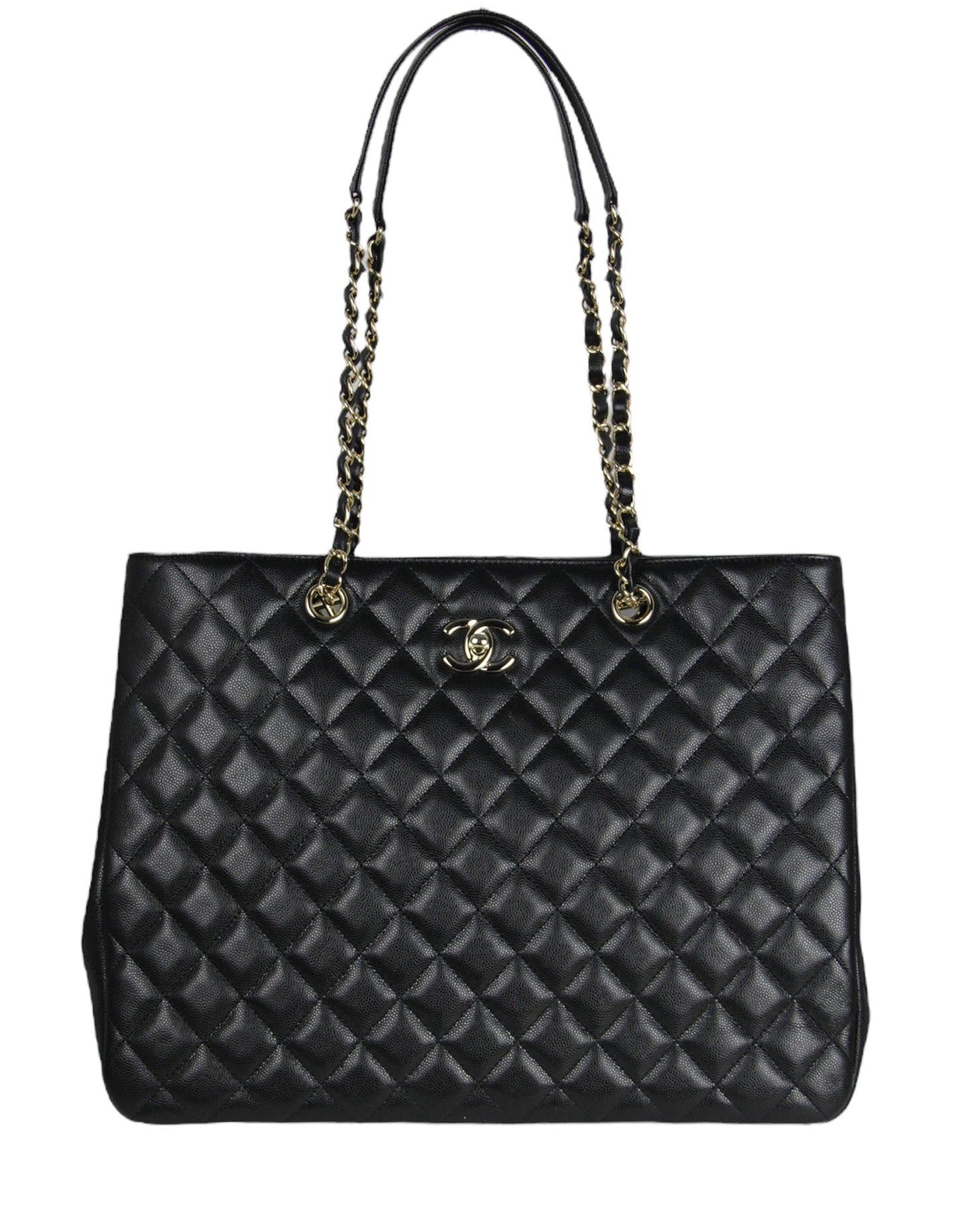 Chanel 2022 Black Caviar Leather Quilted Large Classic Shopping Tote Bag