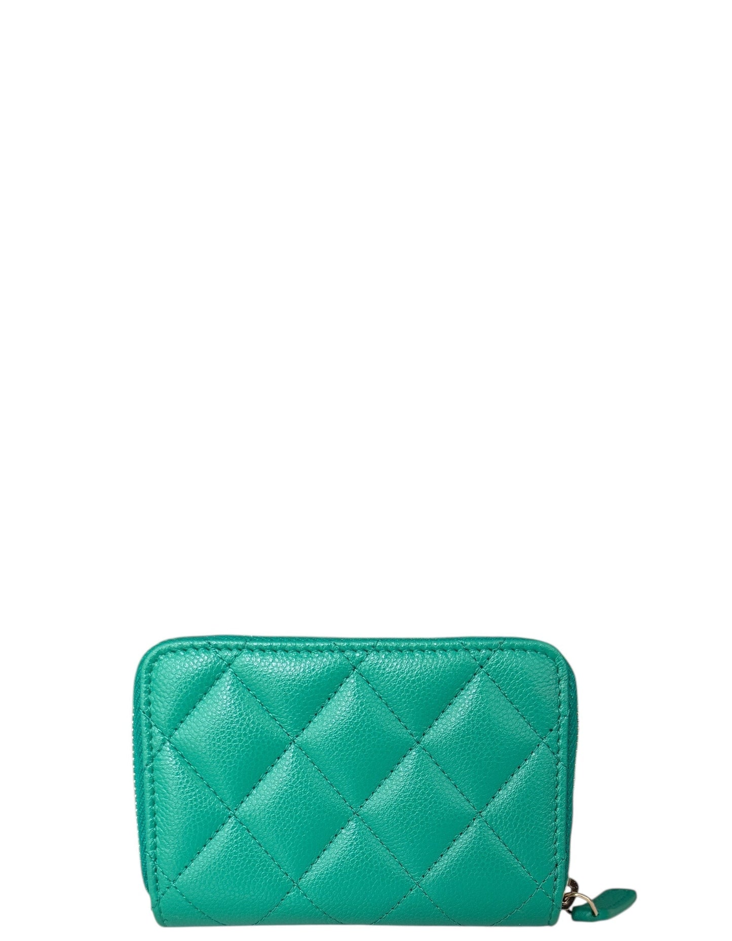 Chanel Green Caviar Quilted Zip Coin Purse