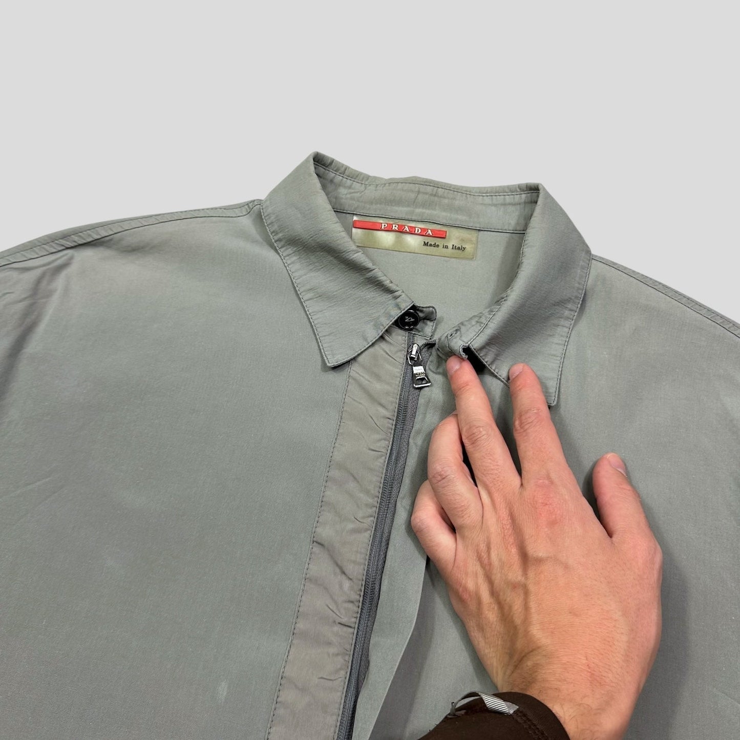 Prada Sport 1999 Nylon Panelled Cotton Boxy Zip-up Shirt - L/XL