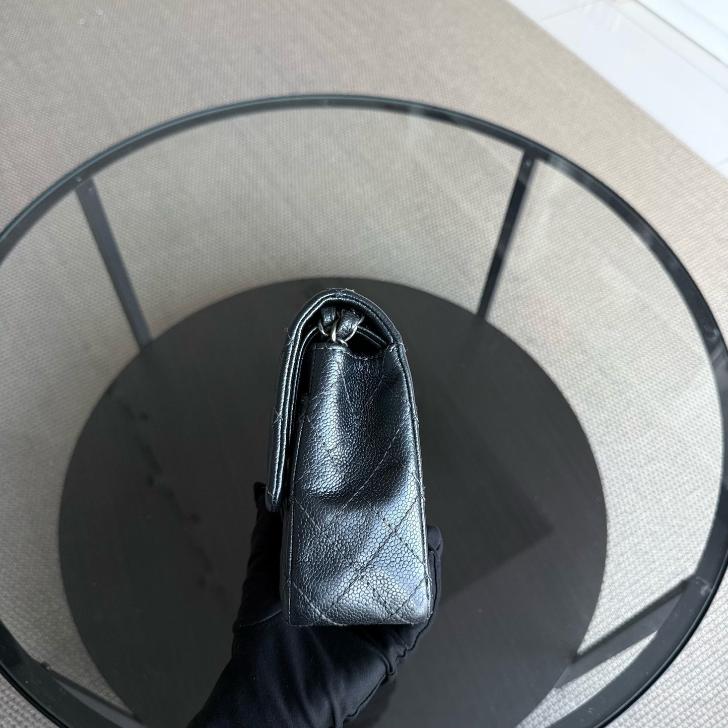 Chanel Classic Flap Medium - Caviar 25CM Quilted Grained Calfskin Dark Gray Silver Hardware Series 20