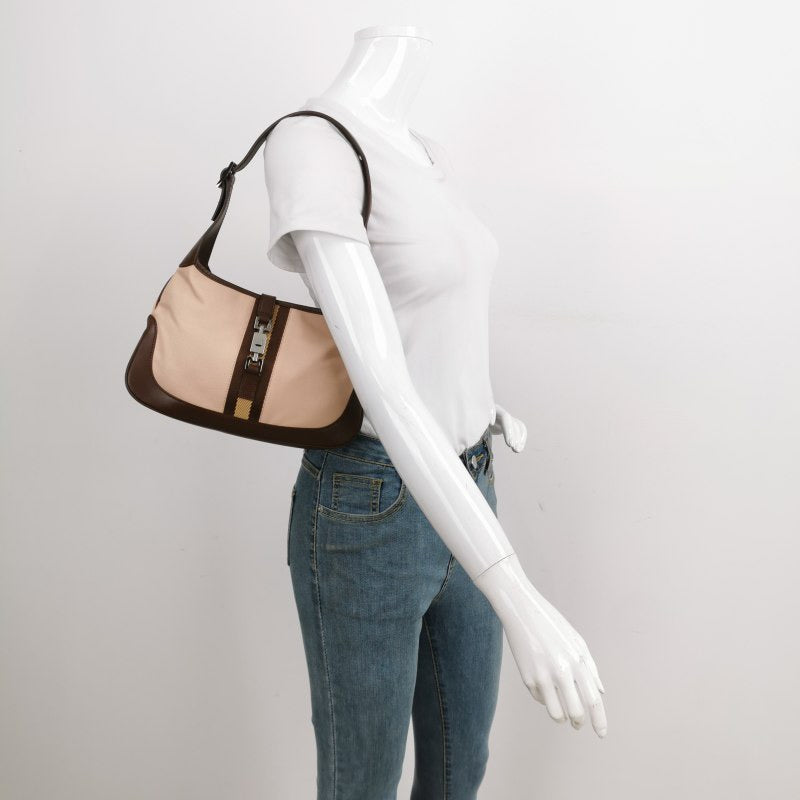Gucci Jackie   Small Brown Leather and Fabric Silver Hardware