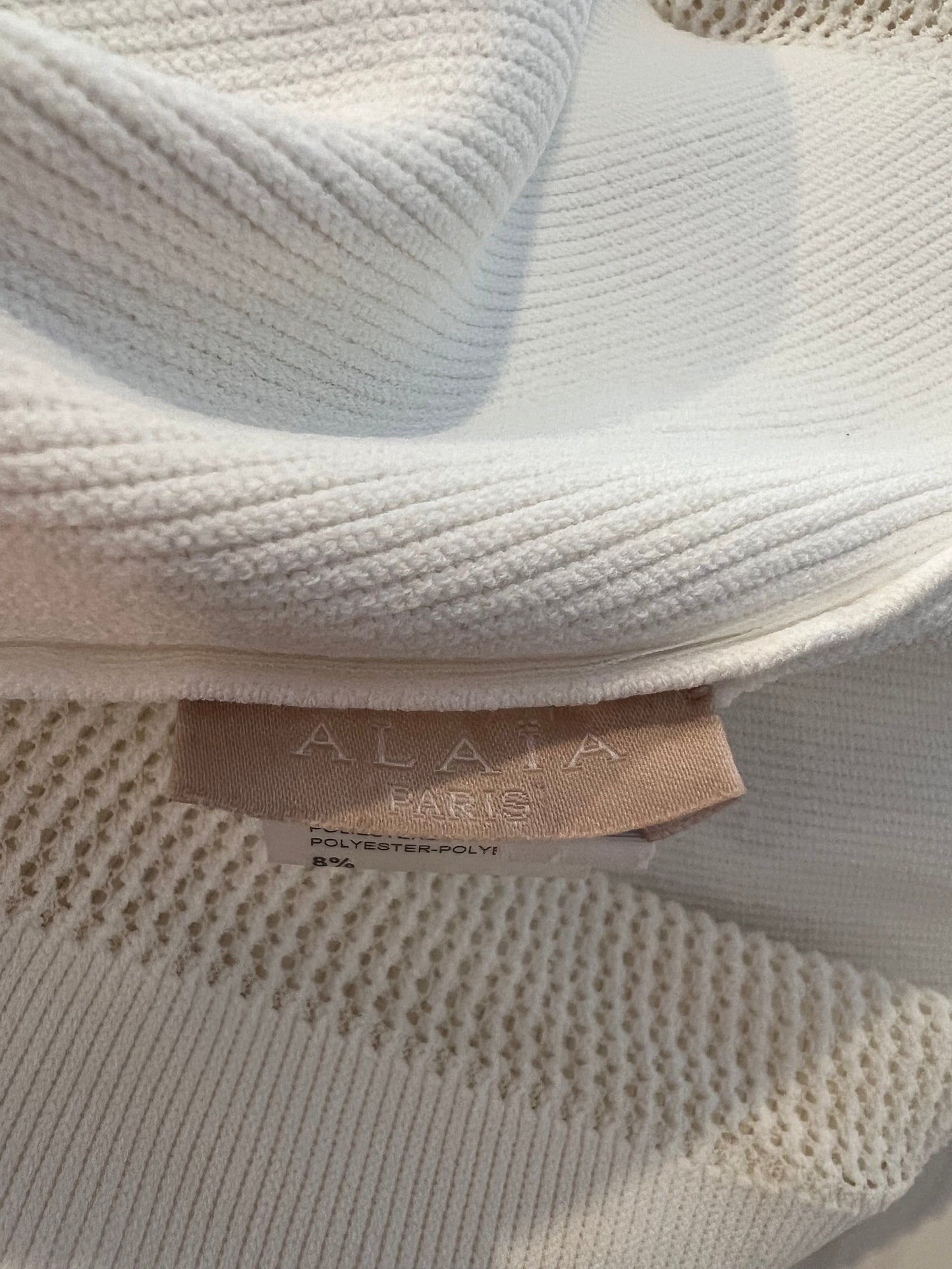Ala•a White Ribbed Sleeveless Mini Dress with Knit and Frill Details Size FR 38 (UK 10)