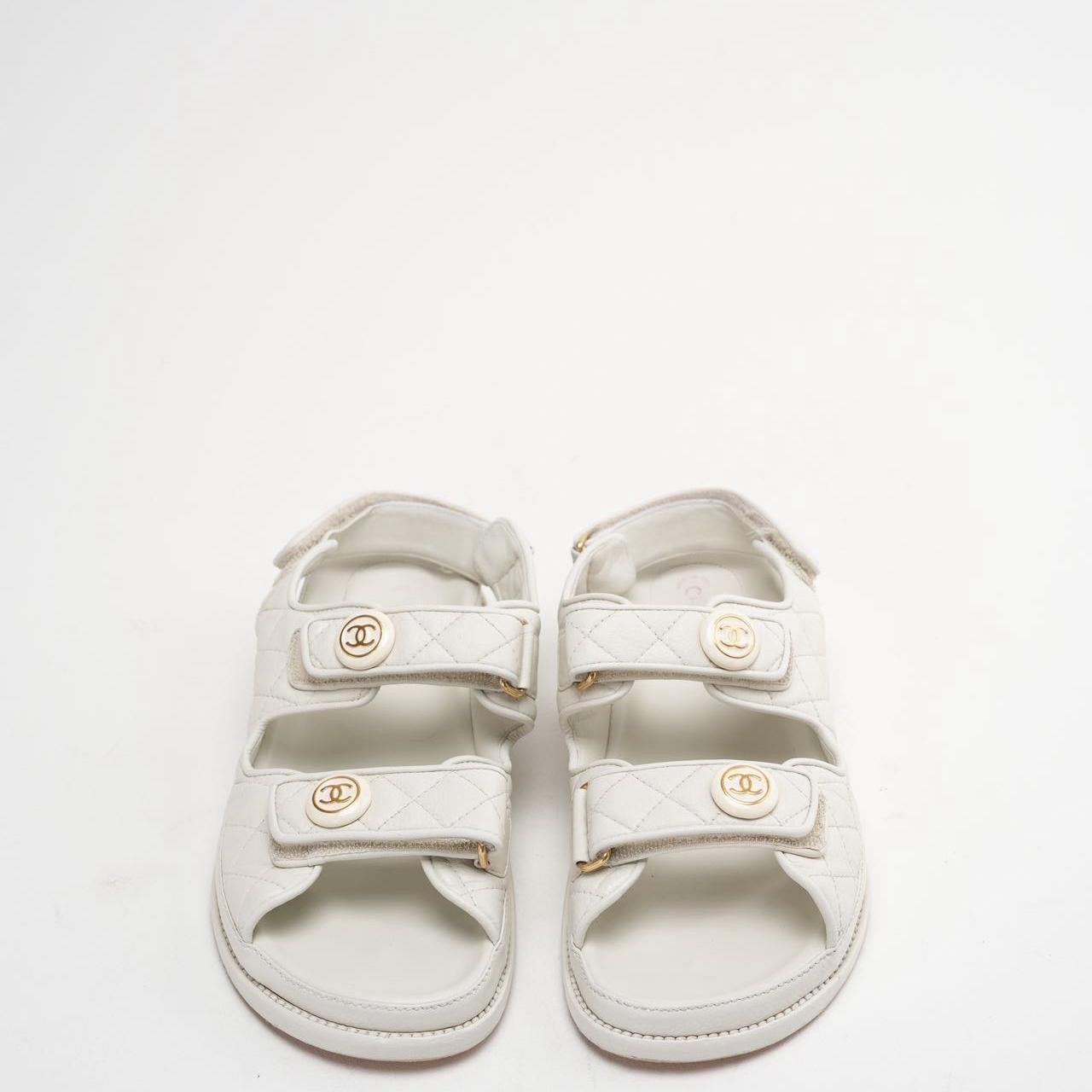 Chanel White Dad Sandal Lambskin Size 39