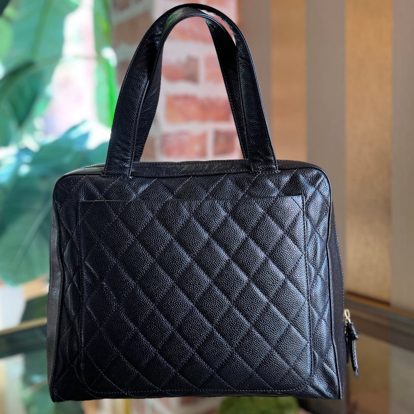 CHANEL Bowler CC Caviar Leather Quilted Satchel