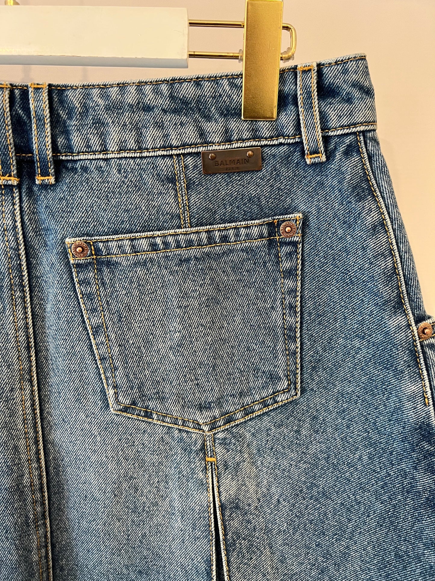 Balmain Blue Pleated Mini Denim Skirt Size FR 42 (UK 14) RRP £800