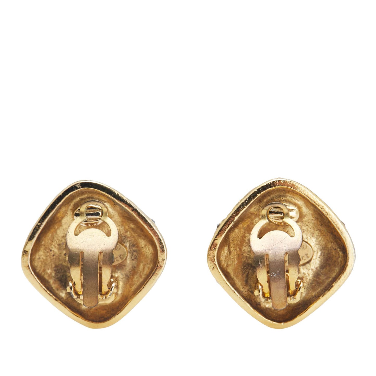 Gold Chanel Gold Plated Quilted Diamond Crystal Clip On Earrings