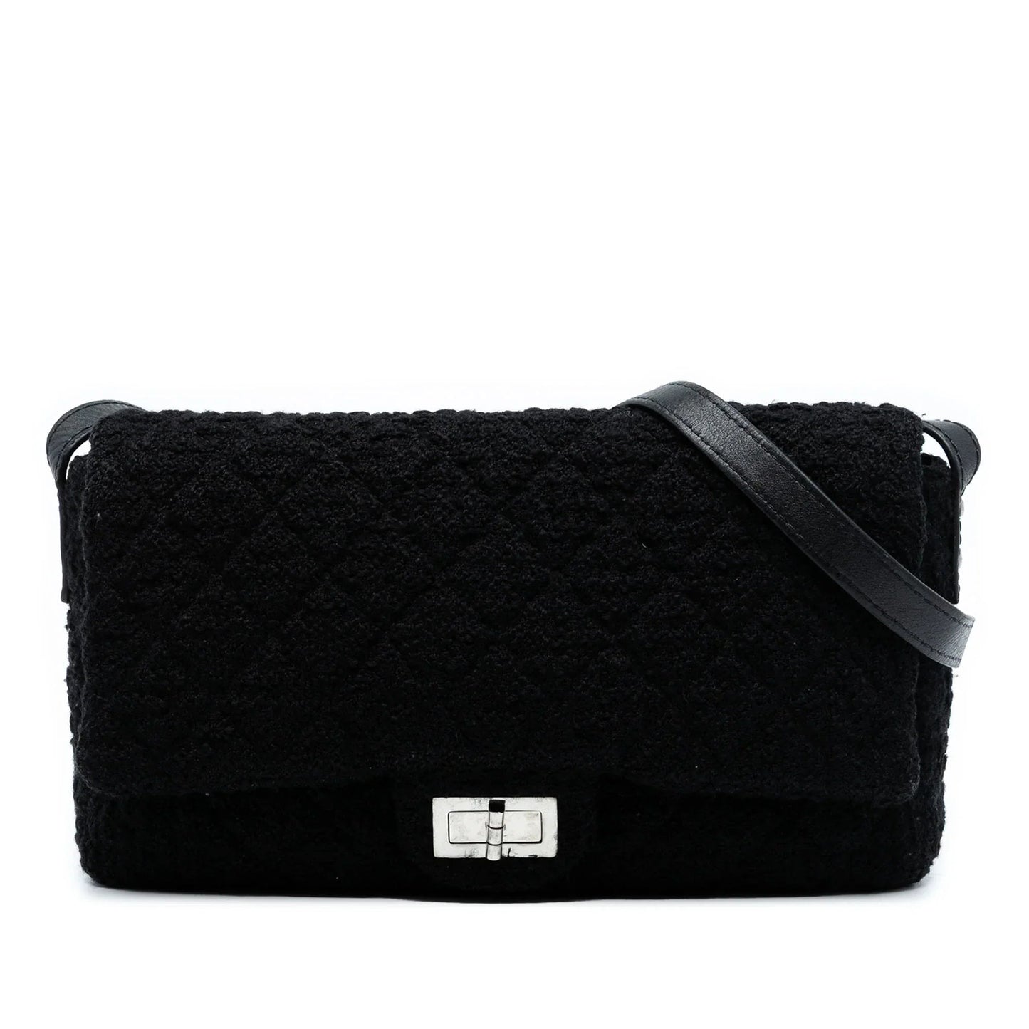 Black Chanel Jumbo Reissue 2.55 Quilted Tweed Easy Messenger Flap Crossbody Bag