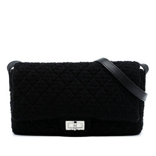 Black Chanel Jumbo Reissue 2.55 Quilted Tweed Easy Messenger Flap Crossbody Bag