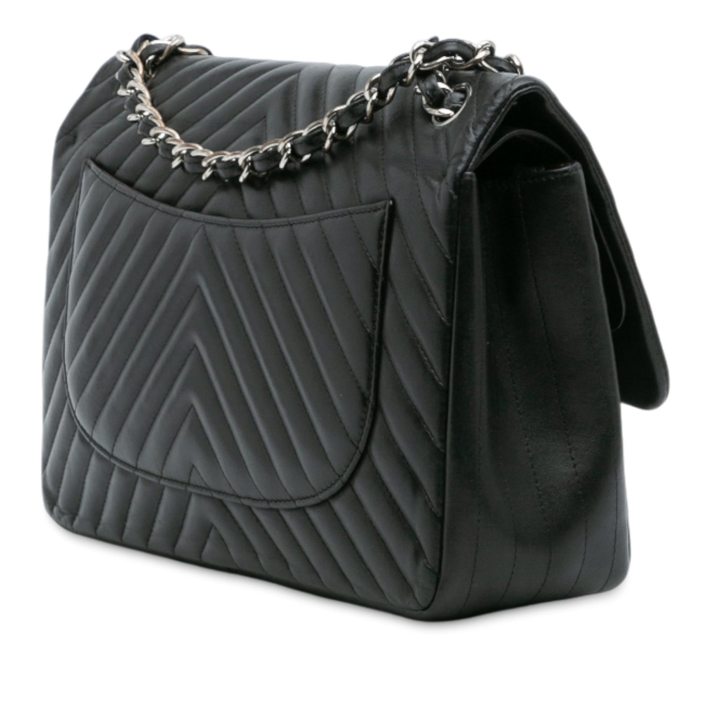 Black Chanel Jumbo Classic Chevron Lambskin Double Flap Shoulder Bag