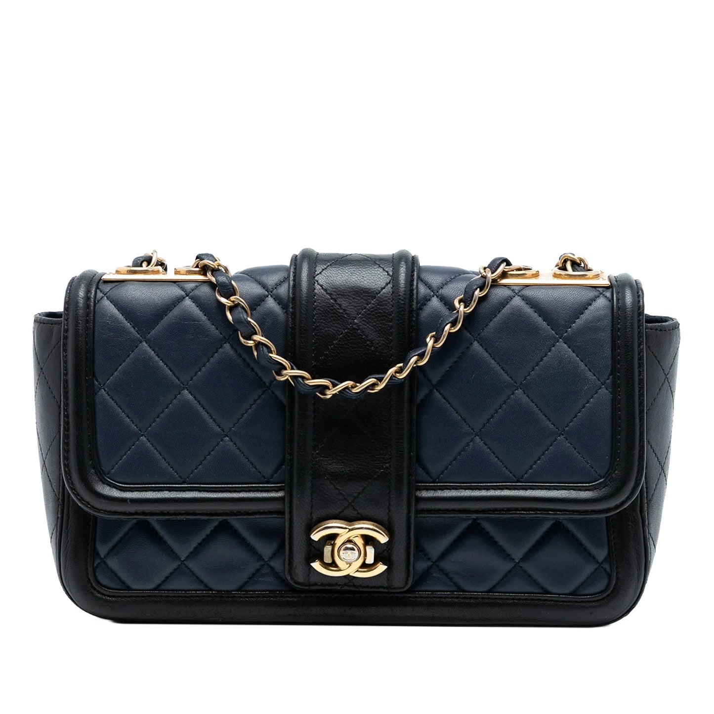 Blue Chanel Medium Bicolor Quilted Lambskin Elegant CC Flap Crossbody Bag