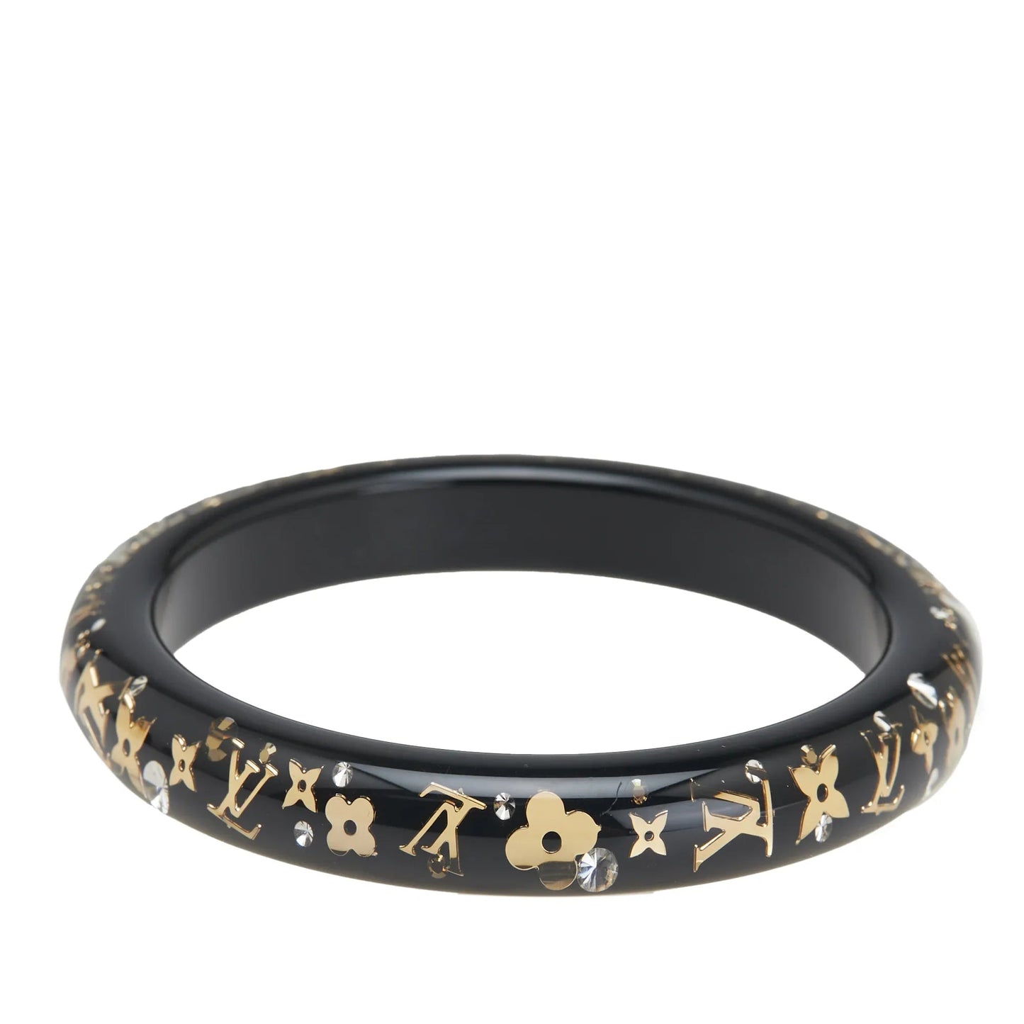 Black Louis Vuitton Narrow Monogram Resin Inclusion Bangle Costume Bracelet
