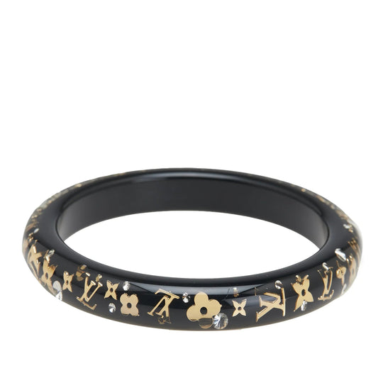Black Louis Vuitton Narrow Monogram Resin Inclusion Bangle Costume Bracelet