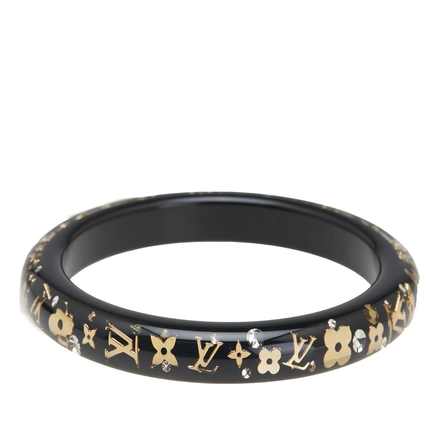 Black Louis Vuitton Narrow Monogram Resin Inclusion Bangle Costume Bracelet