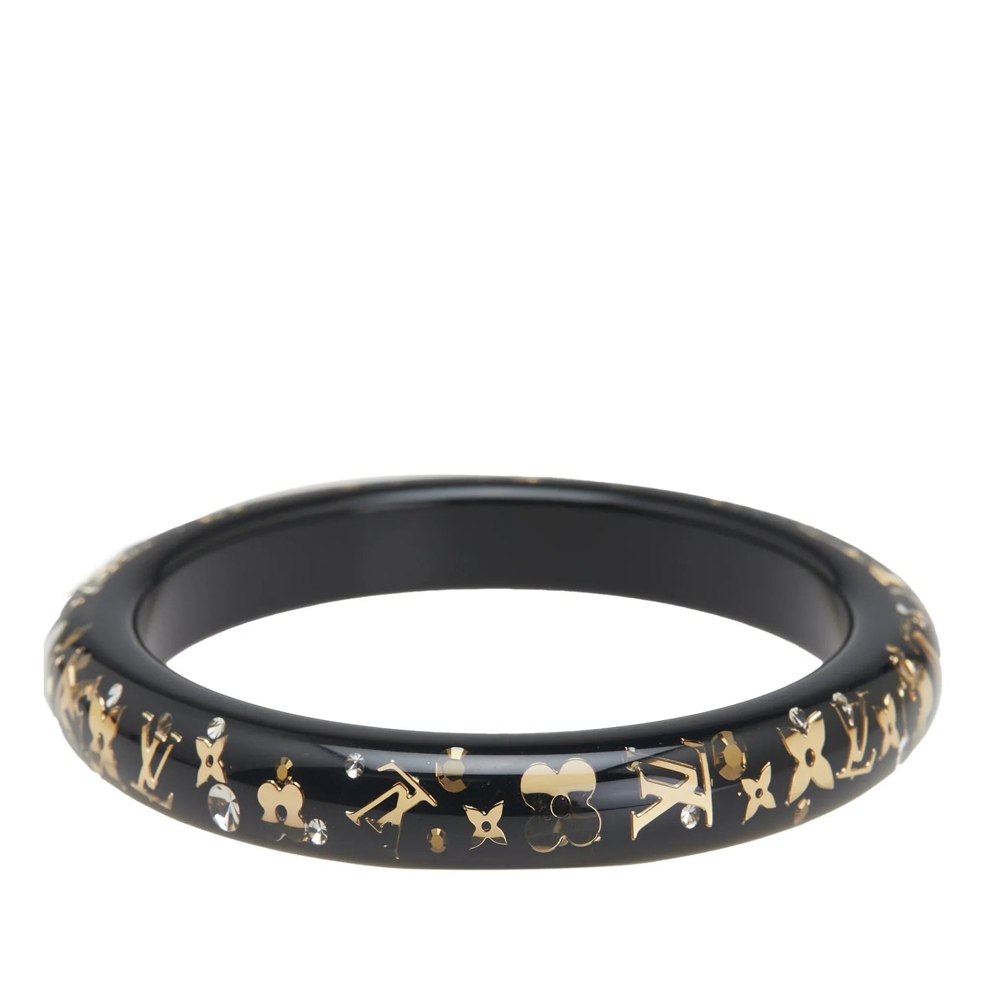 Black Louis Vuitton Narrow Monogram Resin Inclusion Bangle Costume Bracelet
