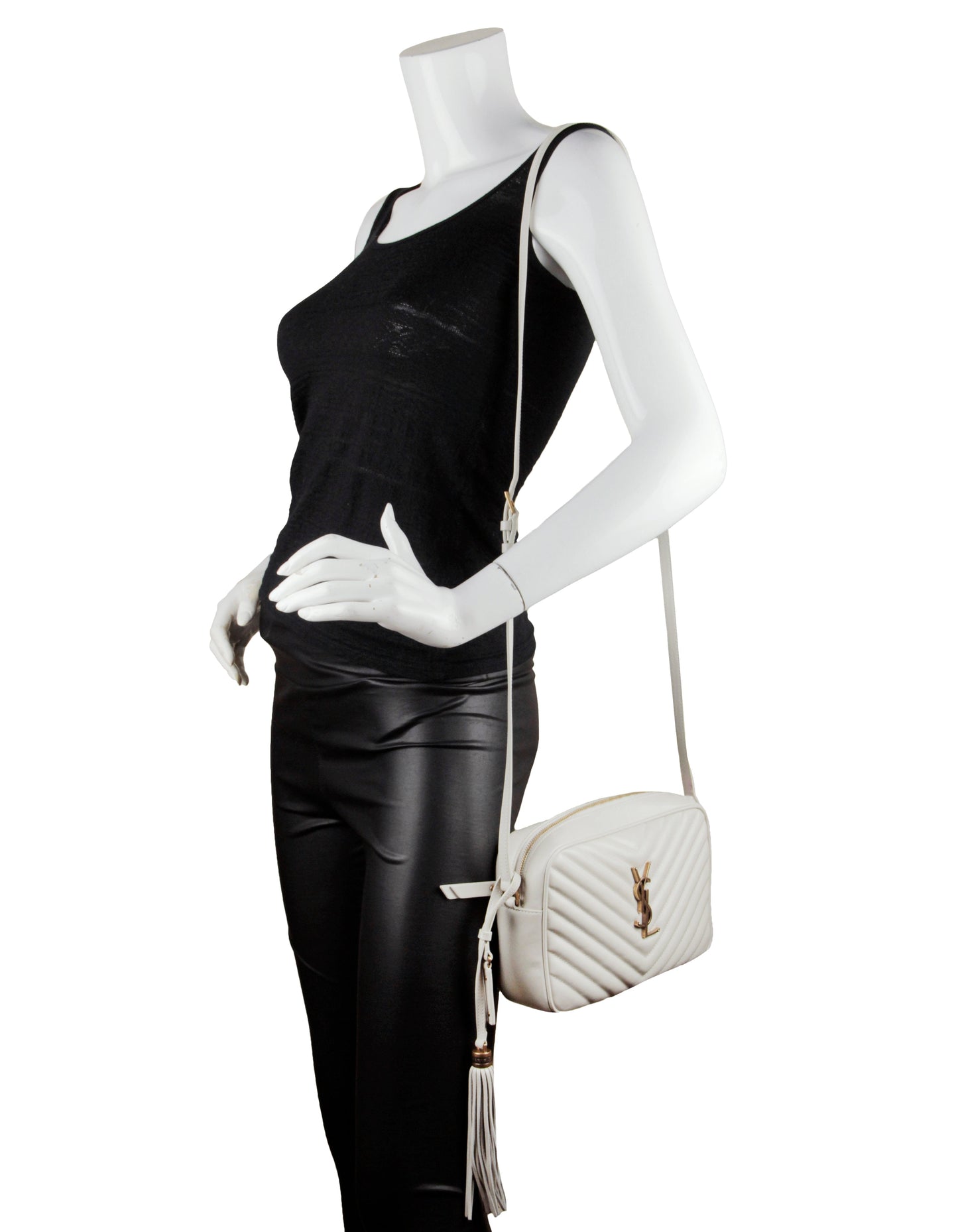 Saint Laurent Ivory Calfskin Matelasse Monogram Lou Camera Bag