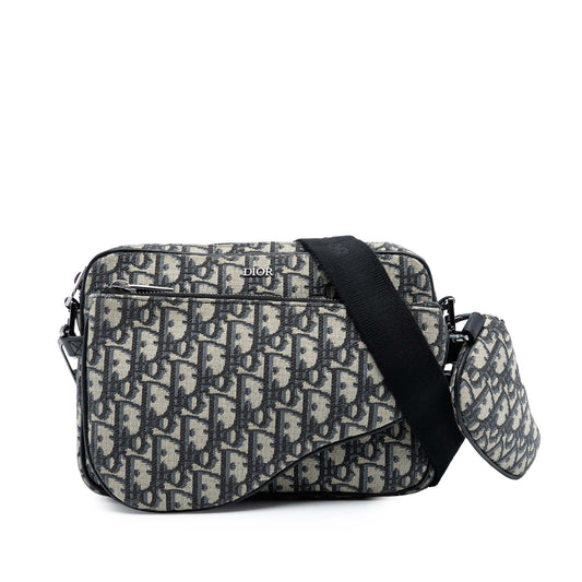 Blue Dior Oblique Canvas Saddle Triple Pouch Crossbody Bag