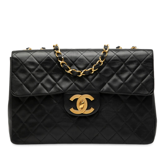 Black Chanel Maxi XL Classic Lambskin Single Flap Shoulder Bag