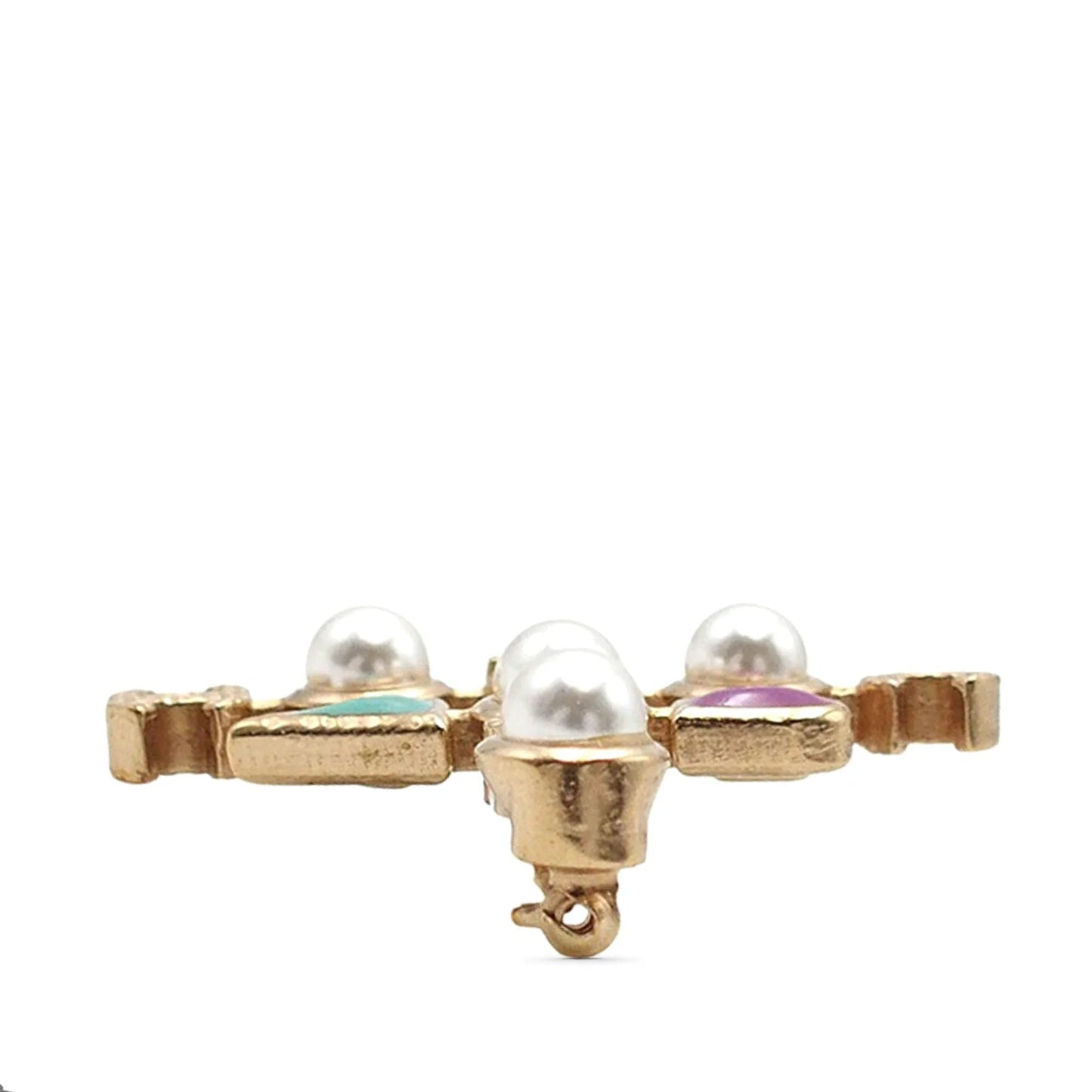Gold Chanel CC Gold Plated Faux Pearl I Heart Coco Brooch
