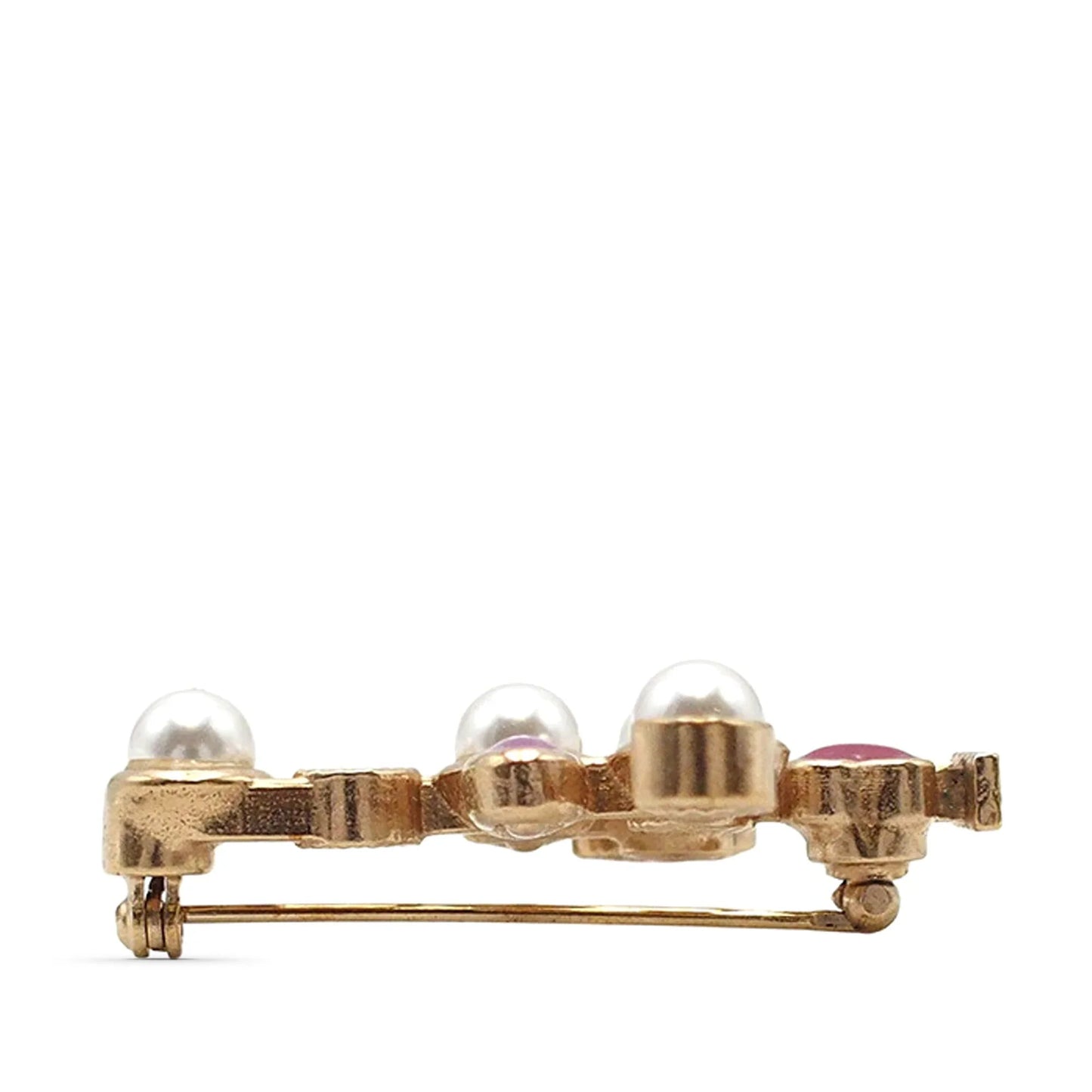 Gold Chanel CC Gold Plated Faux Pearl I Heart Coco Brooch