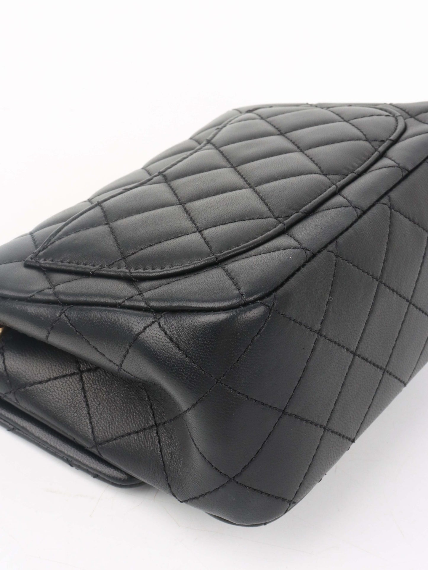 Chanel Black Lambskin Square Classic Flap with Pearl Crush
