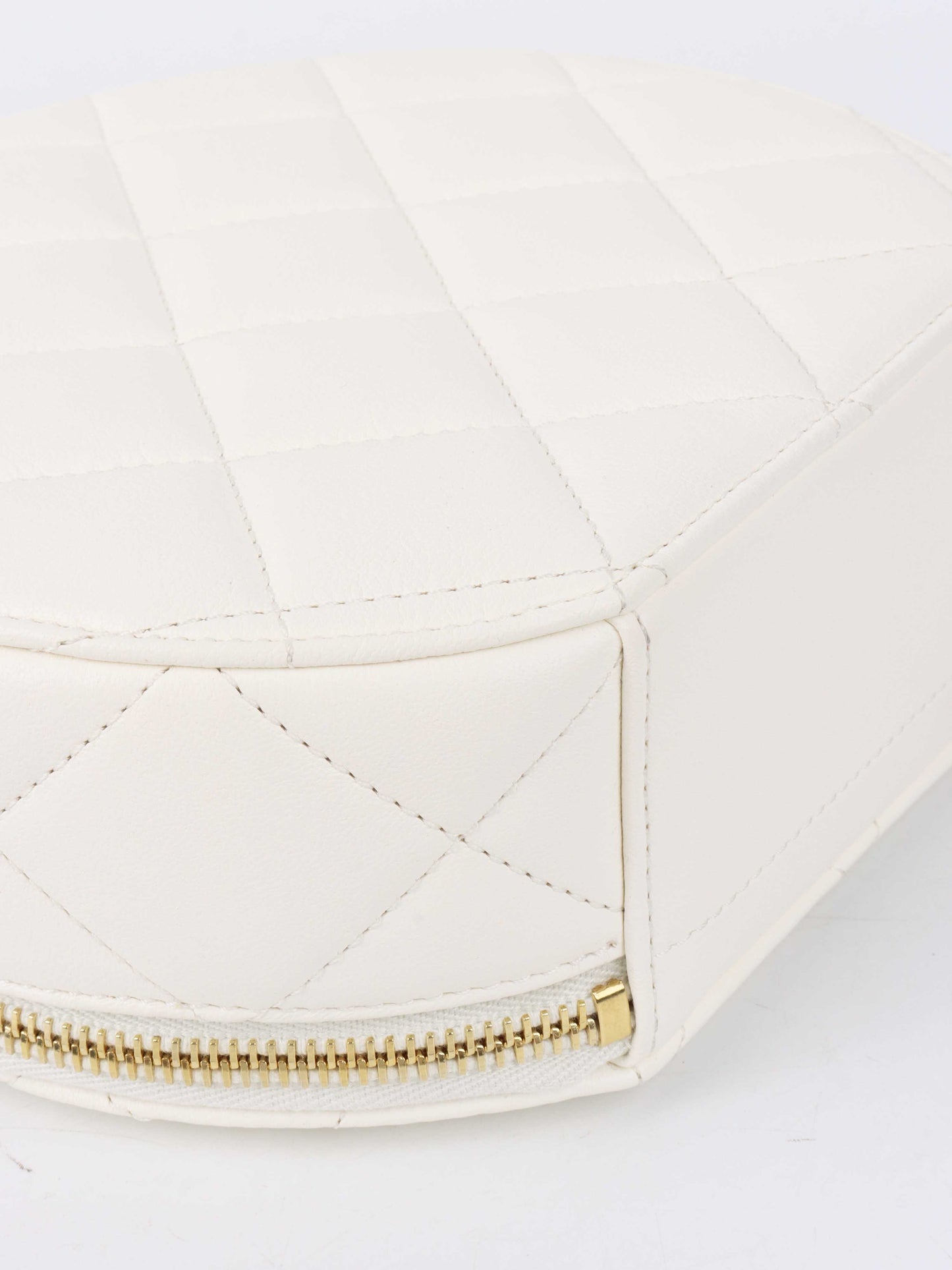 Chanel White Round Vanity with Chain Ring Handle.