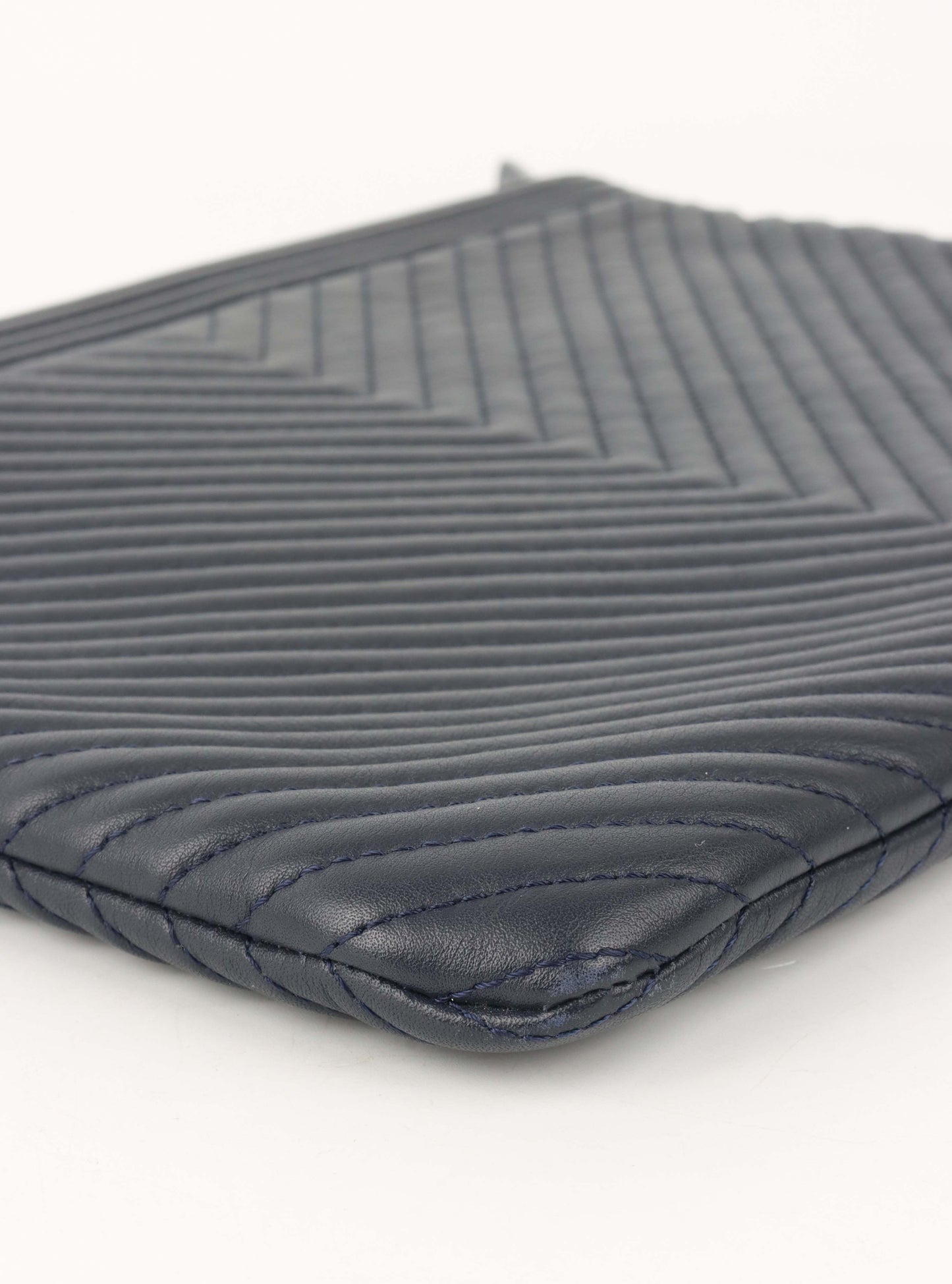 Chanel Navy Lambskin Medium Boy Chevron Pouch SHW.