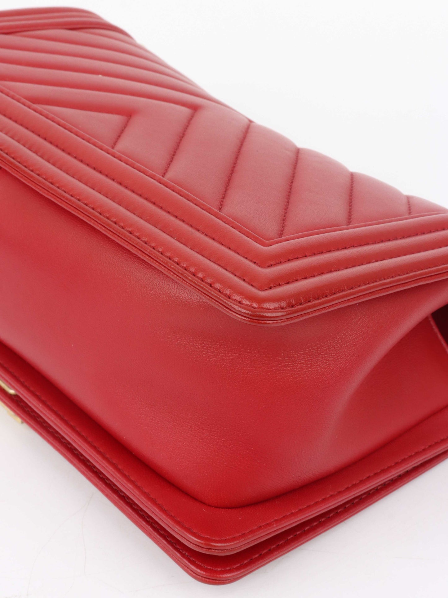 Chanel Medium Red Chevron Boy Bag in Lambskin GHW