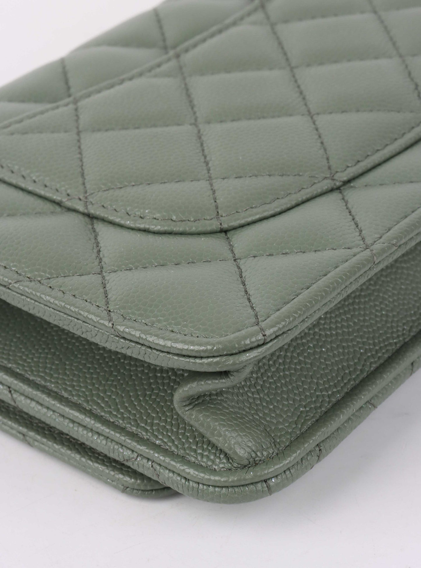 Chanel Green Iridescent Caviar Wallet on Chain.