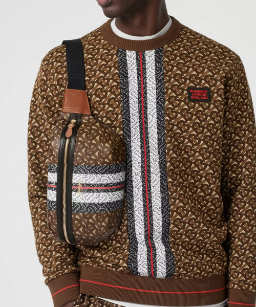 Burberry Medium Monogram Stripe E-Canvas Bum Bag Brown