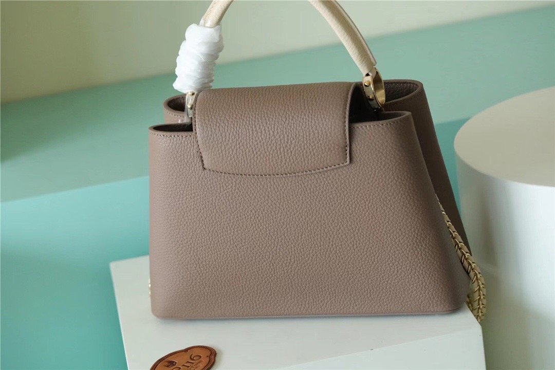 Top Quality Capucines MM Taurillon Smokey Brown Green/ Creme/ Pink For Women, Womens Bags, Shoulder And Crossbody Bags 12.4in/31.5cm Top Quality M59516
