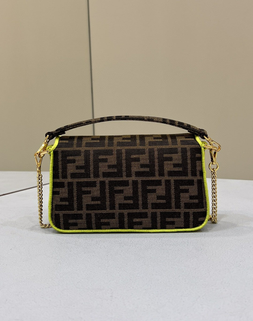 Top QualityTop Quality Baguette Small Brown Fabric Yellow Border Bag For Woman 18cm/7in