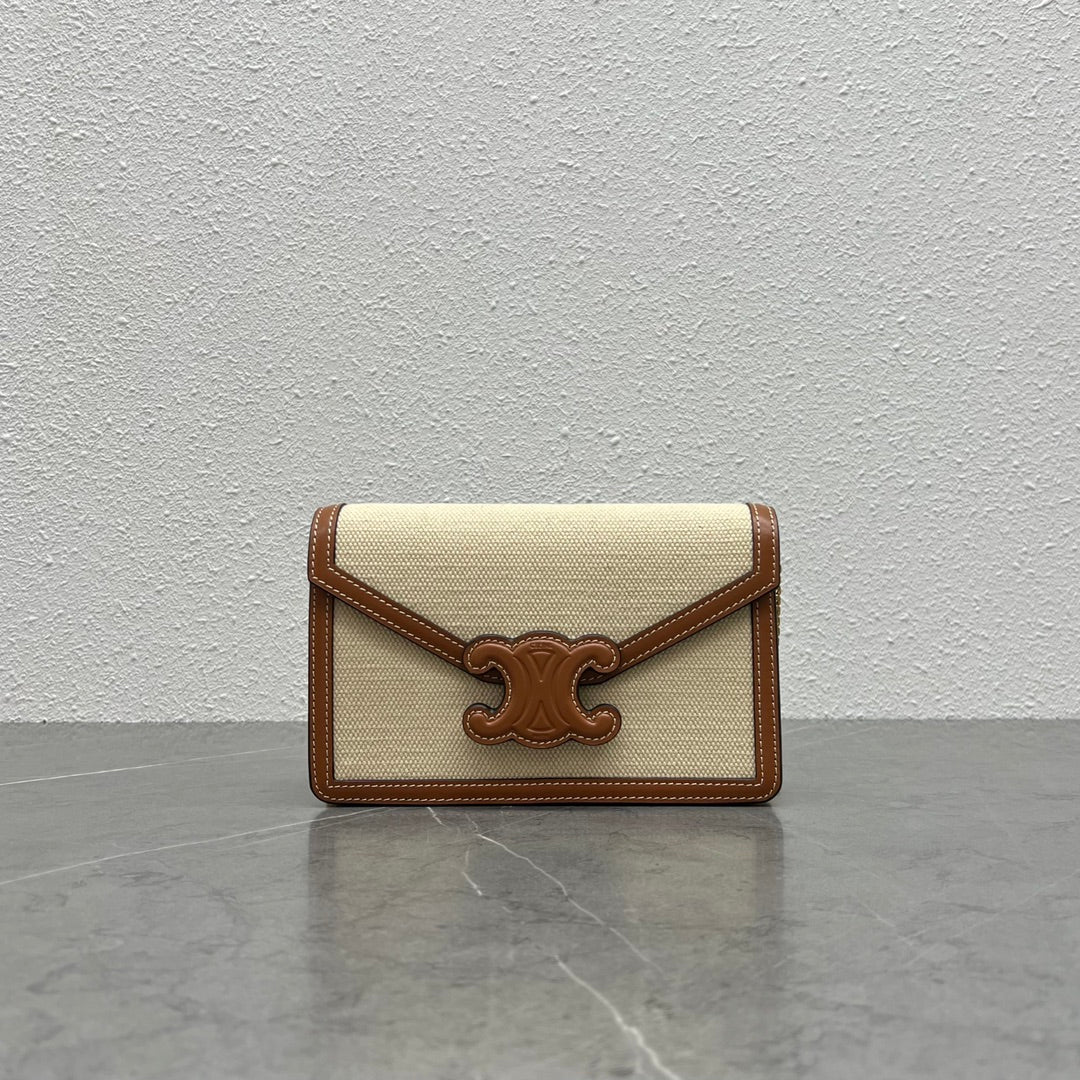 Top Quality Wallet On Chain Triomphe In Textile Natural / Tan For Women 7in/19cm 10J972DB2.02NT