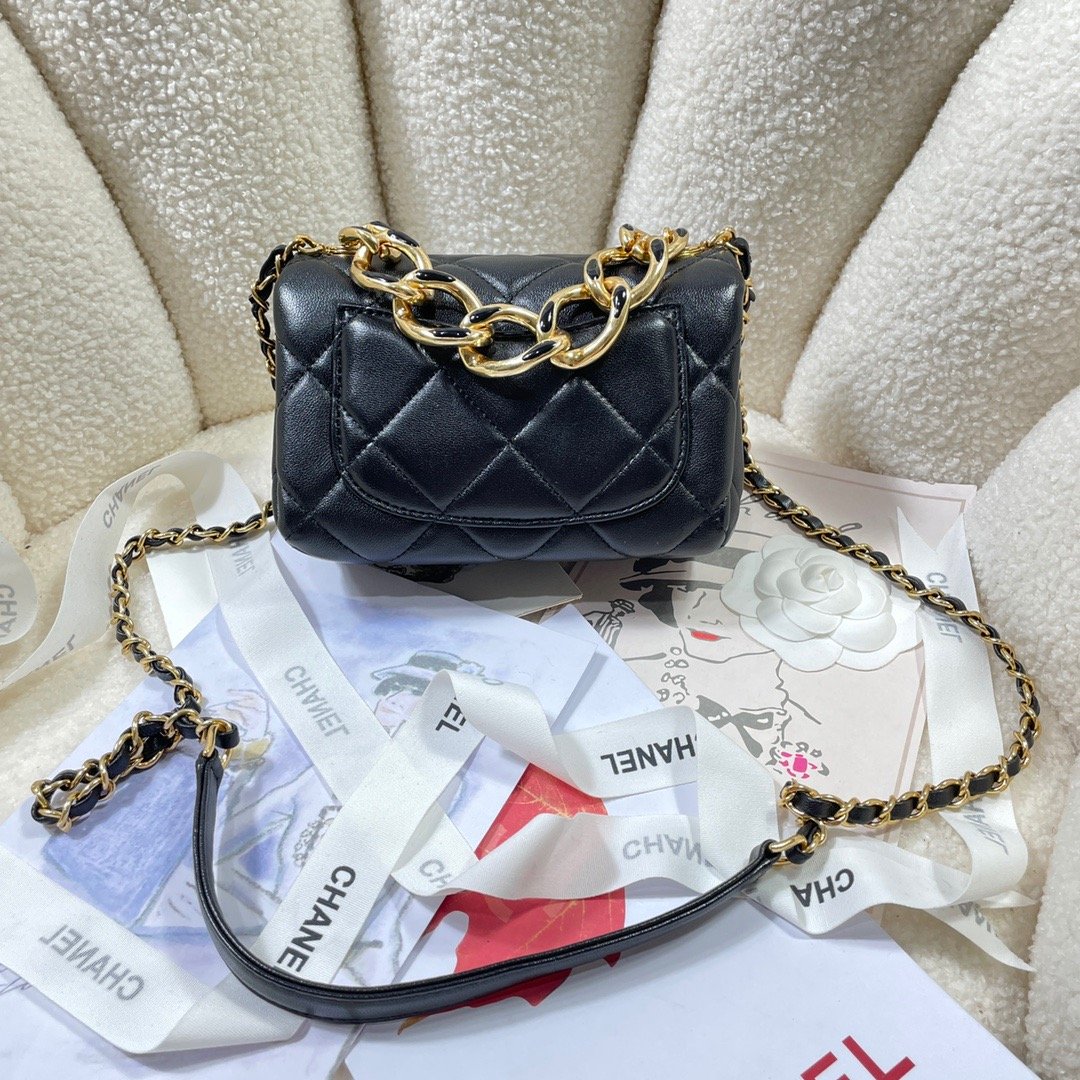 CHLMini Flap Bag Gold Hardware Black For Women, Women’s Handbags, Shoulder Bags 6.7in/17cm AS3365