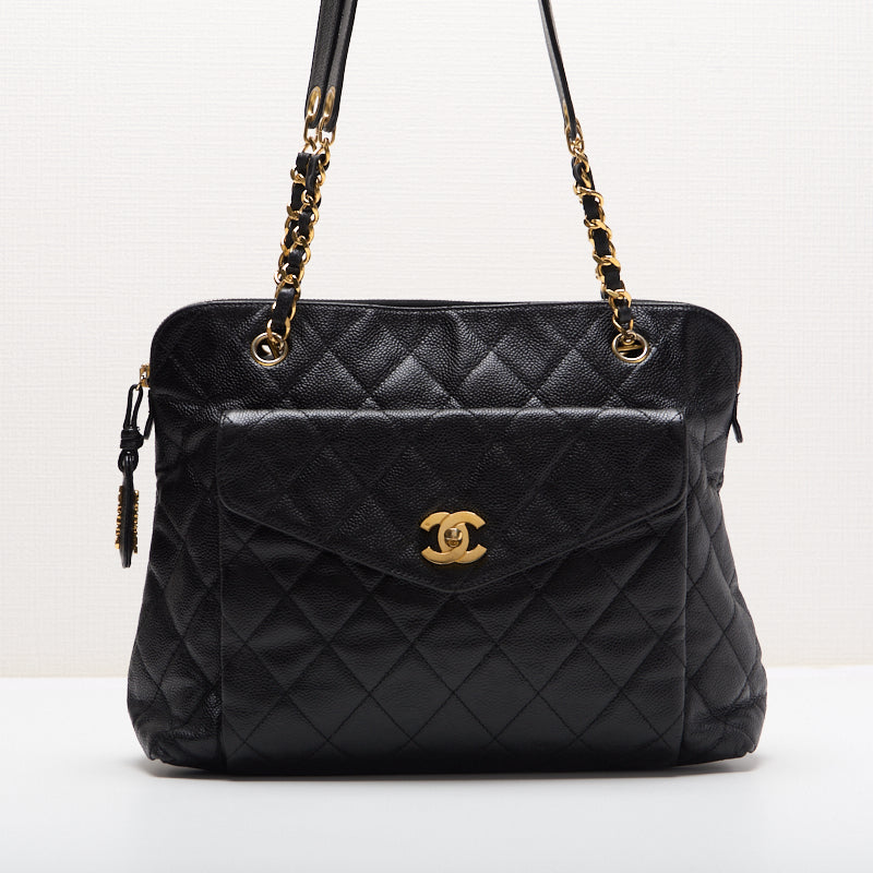CHANEL / CHANEL Matrasse  Flap Double Chain Sder Caviar S Black   Shoulder Bag Lady Bag Hybrid ? Ship?  Yaboo Online
