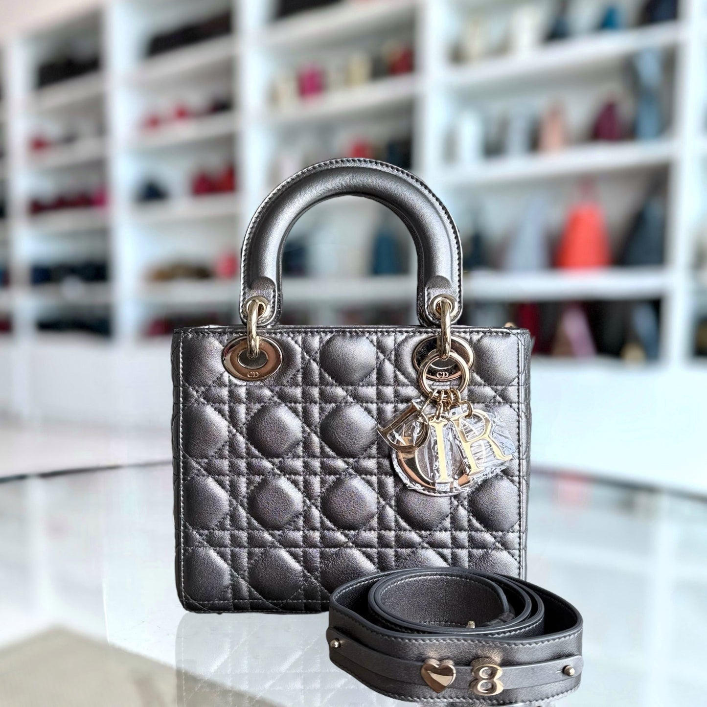 Dior Lady Small MyABC - Cannage Lambskin Metallic Dark Grey Gunmetal Gold Hardware ABC