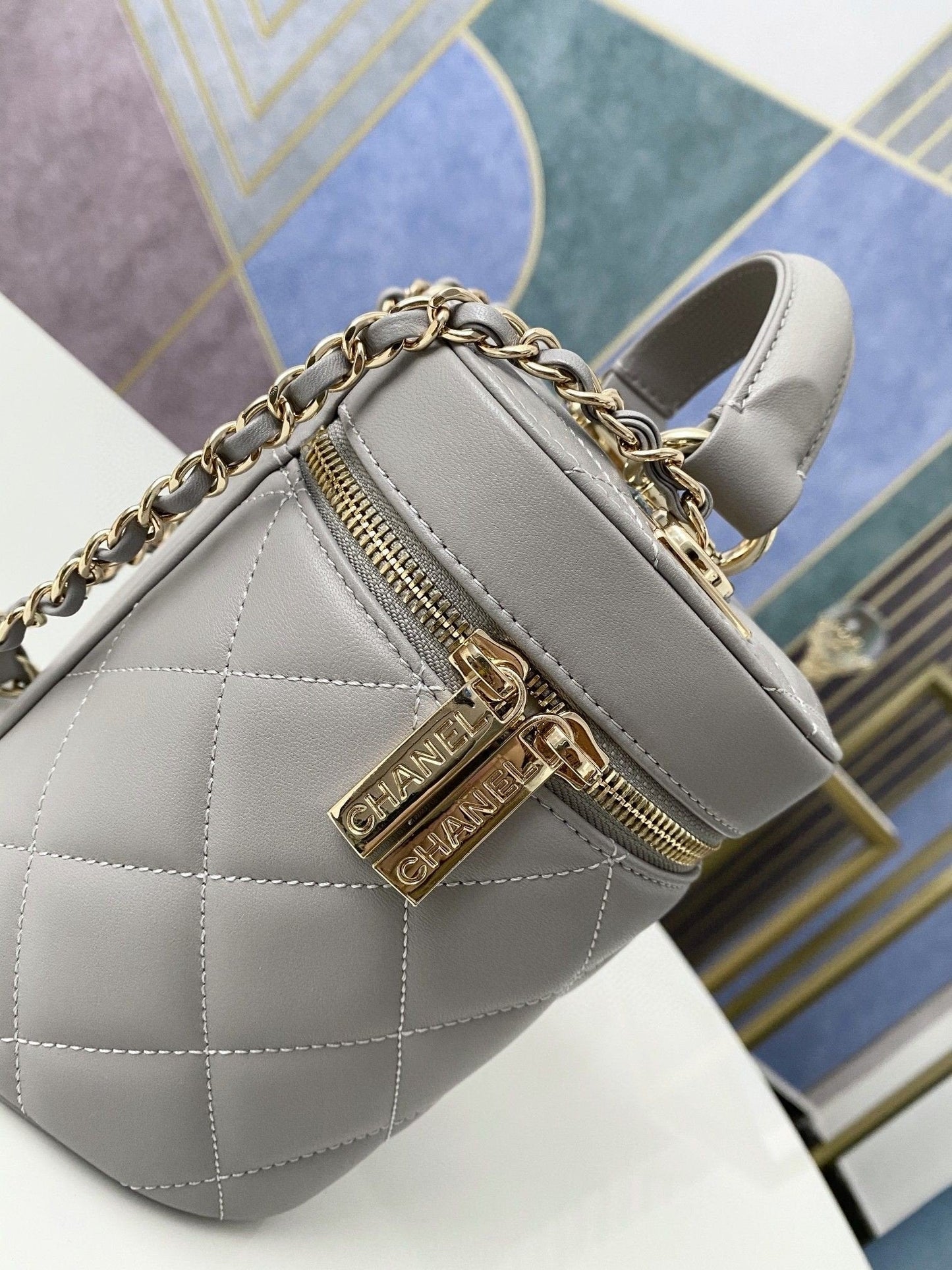 CHLVanity Case Gold Hardware Grey For Women Handbags, Shoulder Bags 9.4in/24cm 